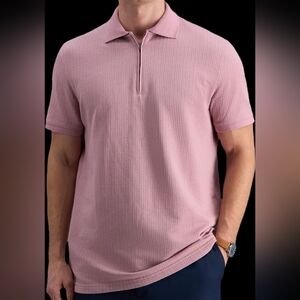 HAGGAR Premium Comfort Quarter Zip Jacquard Polo - Pink Size XXL